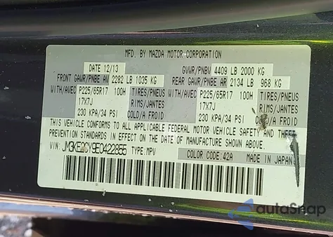 2014 Mazda Cx-5 Touring from USA, damaged, VIN JM3KE2CY9E0422855